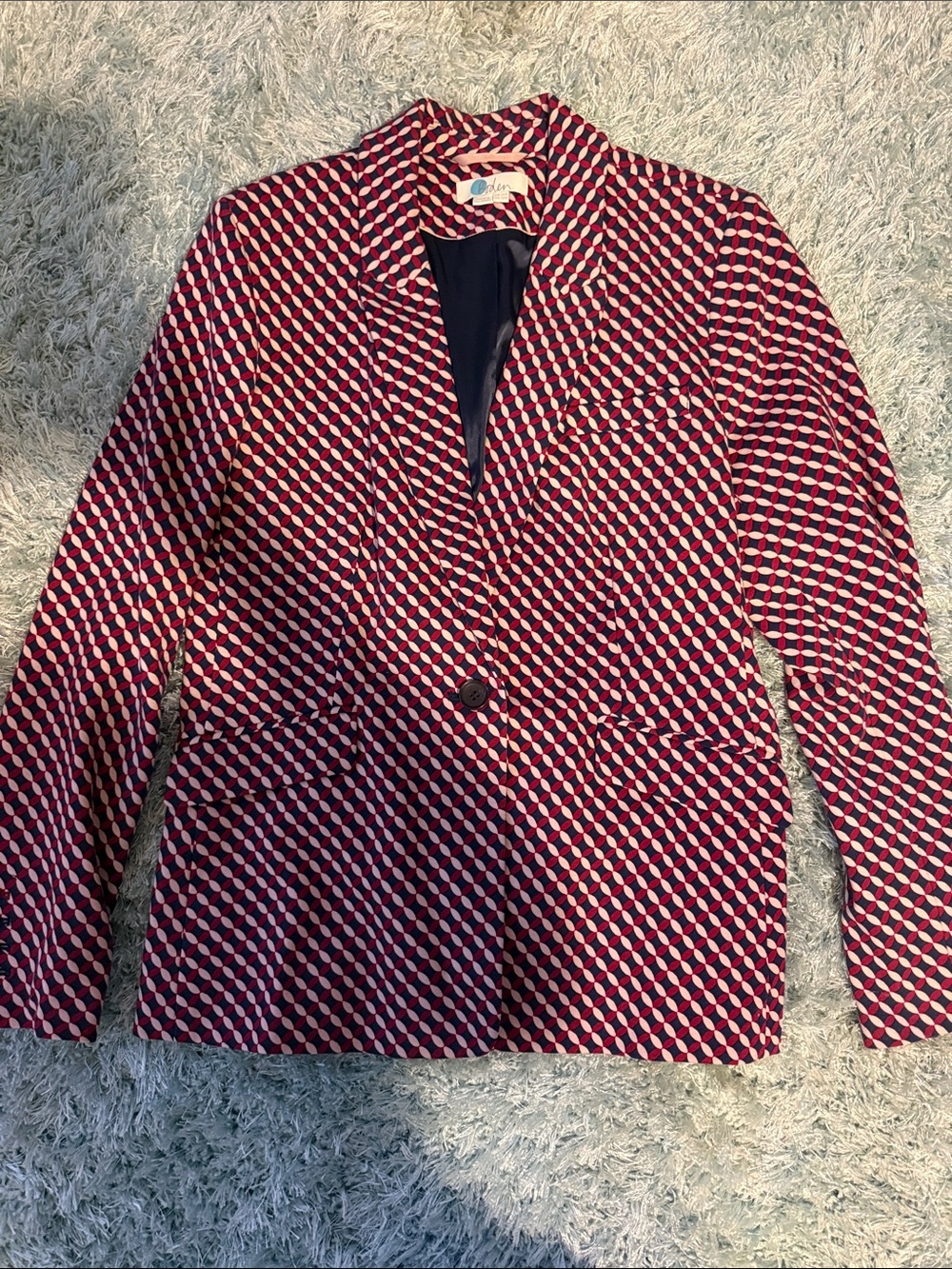 Boden Pink and Black Geometric Single-Button Blazer